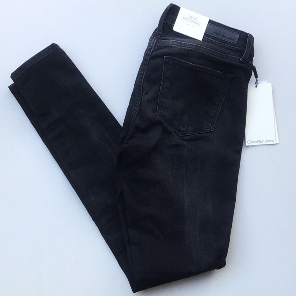 Calvin Klein Jeans denim legging Black whiskered Jeans in washed black